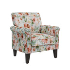 Fauteuil d'appoint, accoudoirs arrondis, polyester à motif floral, clous décoratifs couleur étain, pieds espresso, 1 place, orange/bleu/rose