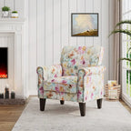 Fauteuil d'appoint, accoudoirs arrondis, polyester à motif floral, clous décoratifs couleur étain, pieds espresso, 1 place, orange/bleu/rose