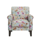 Fauteuil d'appoint, accoudoirs arrondis, polyester à motif floral, clous décoratifs couleur étain, pieds espresso, 1 place, orange/bleu/rose