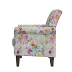 Fauteuil d'appoint, accoudoirs arrondis, polyester à motif floral, clous décoratifs couleur étain, pieds espresso, 1 place, orange/bleu/rose