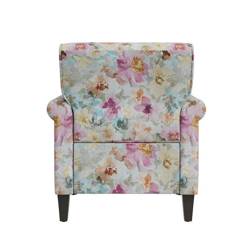 Fauteuil d'appoint, accoudoirs arrondis, polyester à motif floral, clous décoratifs couleur étain, pieds espresso, 1 place, orange/bleu/rose