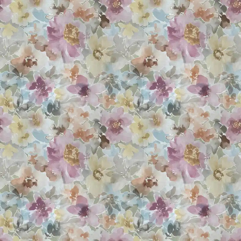 Fauteuil d'appoint, accoudoirs arrondis, polyester à motif floral, clous décoratifs couleur étain, pieds espresso, 1 place, orange/bleu/rose