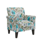 Fauteuil d'appoint, accoudoirs arrondis, polyester à motif floral, clous décoratifs couleur étain, pieds espresso, 1 place, orange/bleu/rose