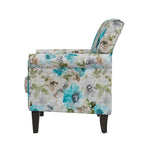 Fauteuil d'appoint, accoudoirs arrondis, polyester à motif floral, clous décoratifs couleur étain, pieds espresso, 1 place, orange/bleu/rose
