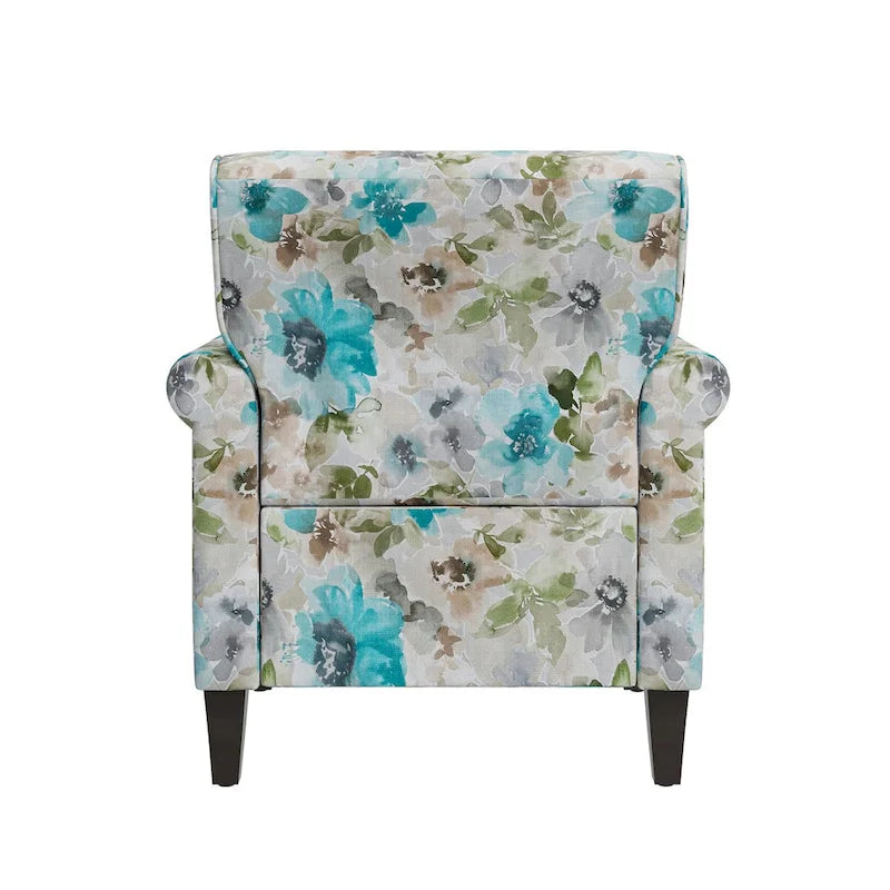 Fauteuil d'appoint, accoudoirs arrondis, polyester à motif floral, clous décoratifs couleur étain, pieds espresso, 1 place, orange/bleu/rose