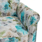 Fauteuil d'appoint, accoudoirs arrondis, polyester à motif floral, clous décoratifs couleur étain, pieds espresso, 1 place, orange/bleu/rose