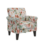 Fauteuil d'appoint, accoudoirs arrondis, polyester à motif floral, clous décoratifs couleur étain, pieds espresso, 1 place, orange/bleu/rose