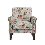 Fauteuil d'appoint, accoudoirs arrondis, polyester à motif floral, clous décoratifs couleur étain, pieds espresso, 1 place, orange/bleu/rose