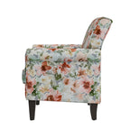 Fauteuil d'appoint, accoudoirs arrondis, polyester à motif floral, clous décoratifs couleur étain, pieds espresso, 1 place, orange/bleu/rose