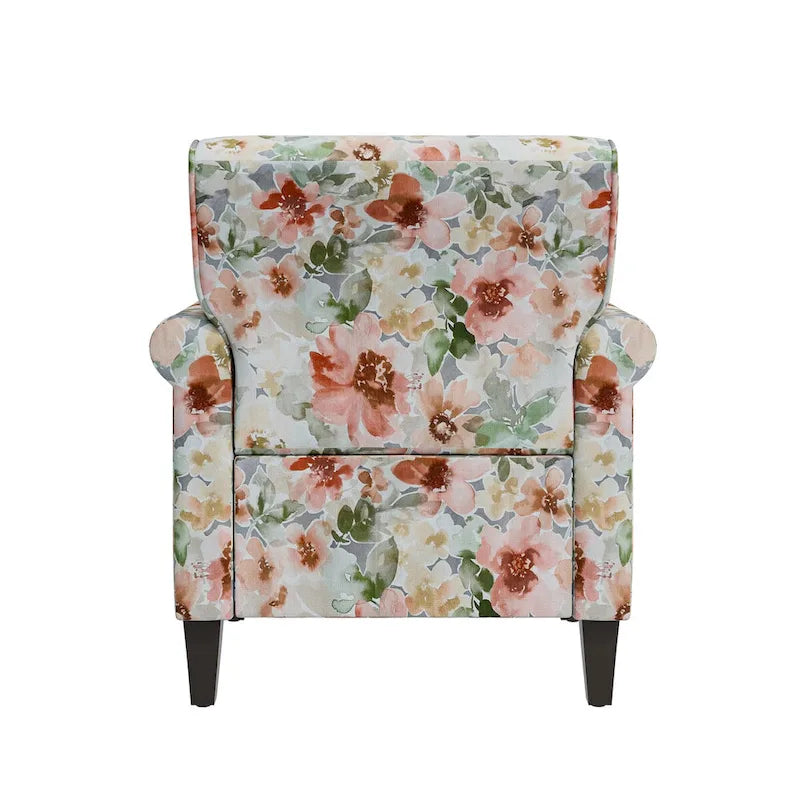 Fauteuil d'appoint, accoudoirs arrondis, polyester à motif floral, clous décoratifs couleur étain, pieds espresso, 1 place, orange/bleu/rose