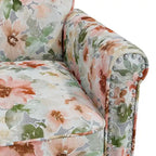 Fauteuil d'appoint, accoudoirs arrondis, polyester à motif floral, clous décoratifs couleur étain, pieds espresso, 1 place, orange/bleu/rose