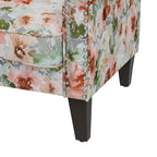 Fauteuil d'appoint, accoudoirs arrondis, polyester à motif floral, clous décoratifs couleur étain, pieds espresso, 1 place, orange/bleu/rose