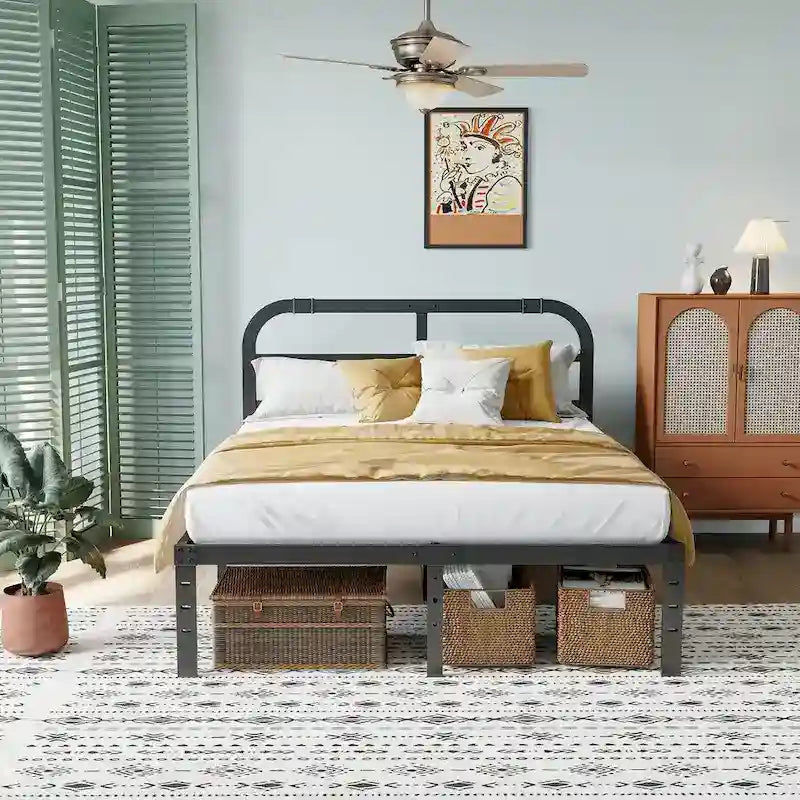 Cadre de lit en métal noir avec tête de lit, H 14 po, 2500 lb, simple/simple XL/grand/très grand, 1 personne