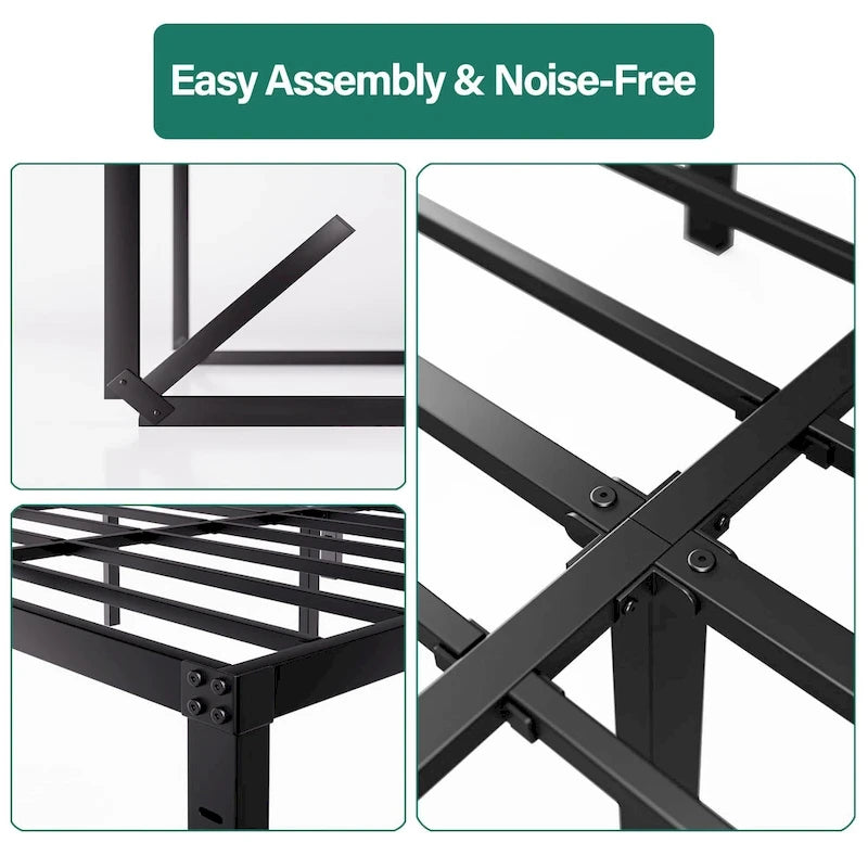 Cadre de lit en métal noir avec tête de lit, H 14 po, 2500 lb, simple/simple XL/grand/très grand, 1 personne