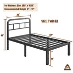 Cadre de lit en métal noir avec tête de lit, H 14 po, 2500 lb, simple/simple XL/grand/très grand, 1 personne