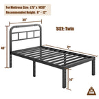 Cadre de lit en métal noir avec tête de lit, H 14 po, 2500 lb, simple/simple XL/grand/très grand, 1 personne