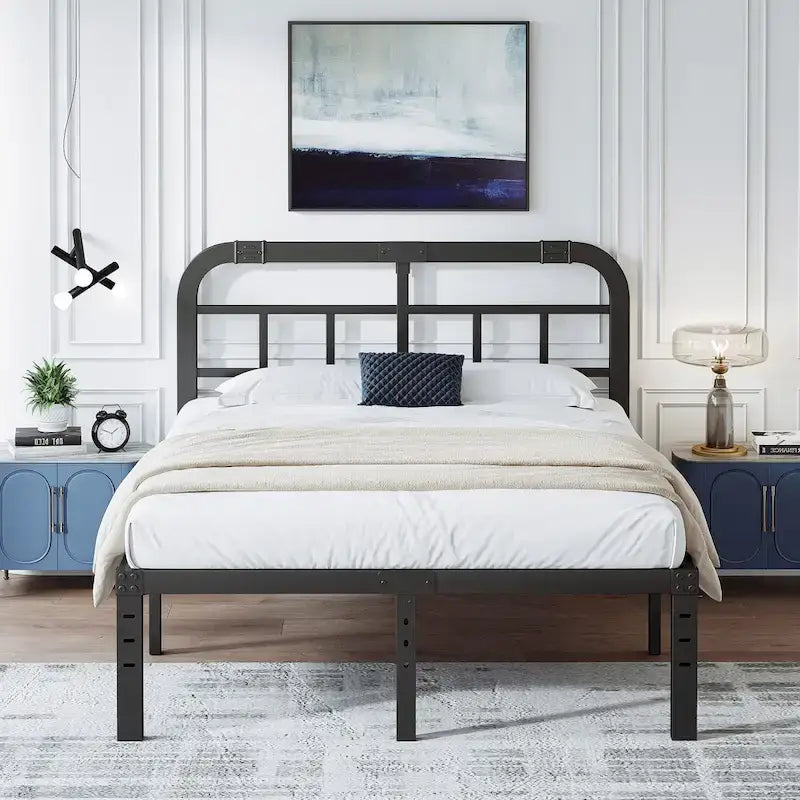 Cadre de lit en métal noir avec tête de lit, H 14 po, 2500 lb, simple/simple XL/grand/très grand, 1 personne