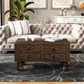 Table basse rectangulaire, 4 tiroirs, bois de pin et MDF, placage chêne, pieds en forme de gourde, 101,6 cm (L) x 59,9 cm (l) x 50,8 cm (H), marron/espresso