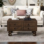 Table basse rectangulaire, 4 tiroirs, bois de pin et MDF, placage chêne, pieds en forme de gourde, 101,6 cm (L) x 59,9 cm (l) x 50,8 cm (H), marron/espresso