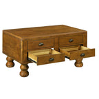 Table basse rectangulaire, 4 tiroirs, bois de pin et MDF, placage chêne, pieds en forme de gourde, 101,6 cm (L) x 59,9 cm (l) x 50,8 cm (H), marron/espresso