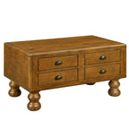 Table basse rectangulaire, 4 tiroirs, bois de pin et MDF, placage chêne, pieds en forme de gourde, 101,6 cm (L) x 59,9 cm (l) x 50,8 cm (H), marron/espresso