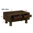 Table basse rectangulaire, 4 tiroirs, bois de pin et MDF, placage chêne, pieds en forme de gourde, 101,6 cm (L) x 59,9 cm (l) x 50,8 cm (H), marron/espresso