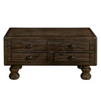 Table basse rectangulaire, 4 tiroirs, bois de pin et MDF, placage chêne, pieds en forme de gourde, 101,6 cm (L) x 59,9 cm (l) x 50,8 cm (H), marron/espresso