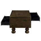 Table basse rectangulaire, 4 tiroirs, bois de pin et MDF, placage chêne, pieds en forme de gourde, 101,6 cm (L) x 59,9 cm (l) x 50,8 cm (H), marron/espresso