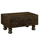 Table basse rectangulaire, 4 tiroirs, bois de pin et MDF, placage chêne, pieds en forme de gourde, 101,6 cm (L) x 59,9 cm (l) x 50,8 cm (H), marron/espresso