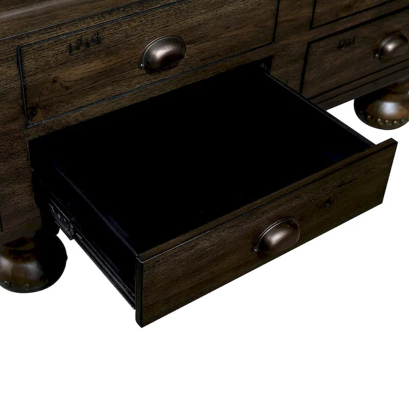 Table basse rectangulaire, 4 tiroirs, bois de pin et MDF, placage chêne, pieds en forme de gourde, 101,6 cm (L) x 59,9 cm (l) x 50,8 cm (H), marron/espresso
