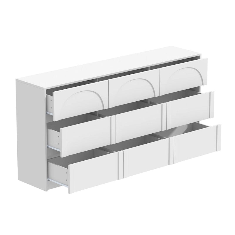 Commode 6 tiroirs, blanche, façade arquée, places N/A