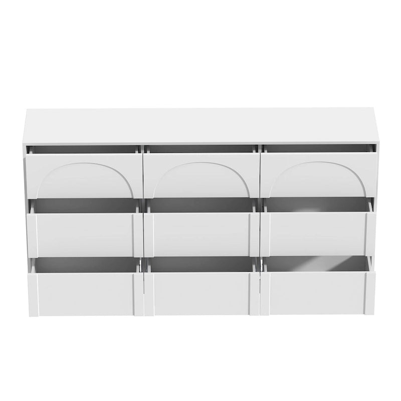 Commode 6 tiroirs, blanche, façade arquée, places N/A