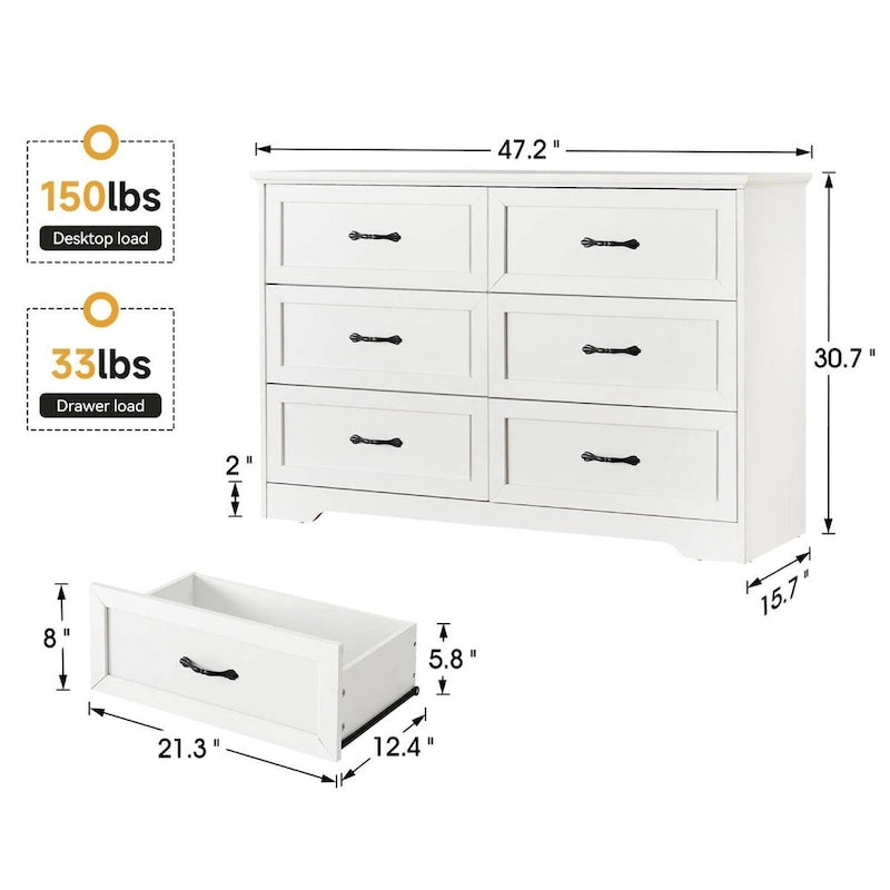 Grande commode à 6 tiroirs, meuble de chambre